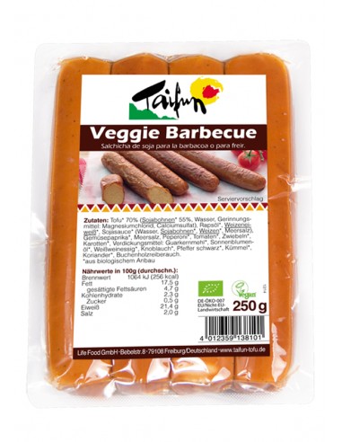 (F) SALCHICHAS VEGGIE BRATWURST SABOR BARBACOA BIO