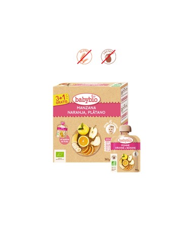 BABYBIO POUCHE MANZANA NARANJA PLATANO BIO - 4x90g