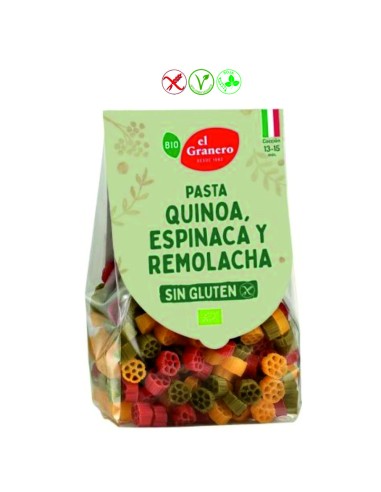 PASTA QUINOA ESPINACA Y REMOLACHA SIN GLUTEN - 250GR.