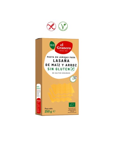 LAMINAS LASAÑA MAIZ ARROZ SIN GLUTEN BIO - 250GR.